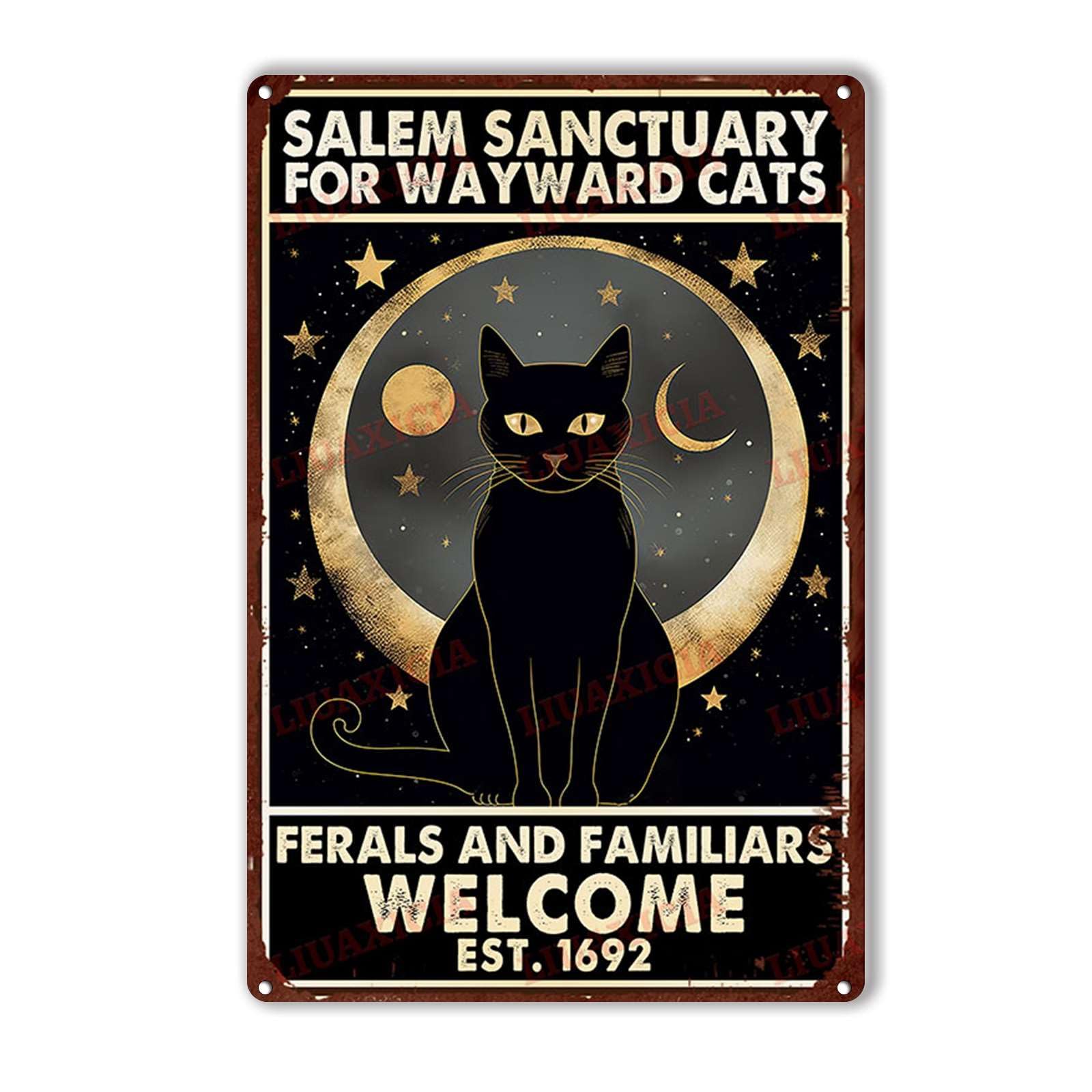 Tin Sign Salem Sanctuary For Wayward Cats Ferals And Familiars Home Bar Signs for Small Vintage Wall Decor for Men 8x12inch