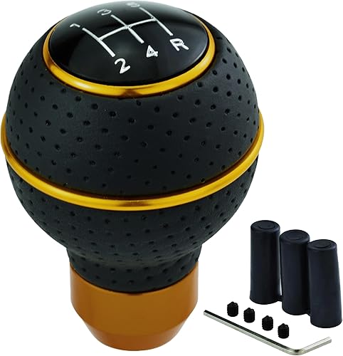 Miniatura 5 de Pomo de palanca de cambios amarilla de cuero de 5 velocidades para la mayoría de vehículos automáticos manuales