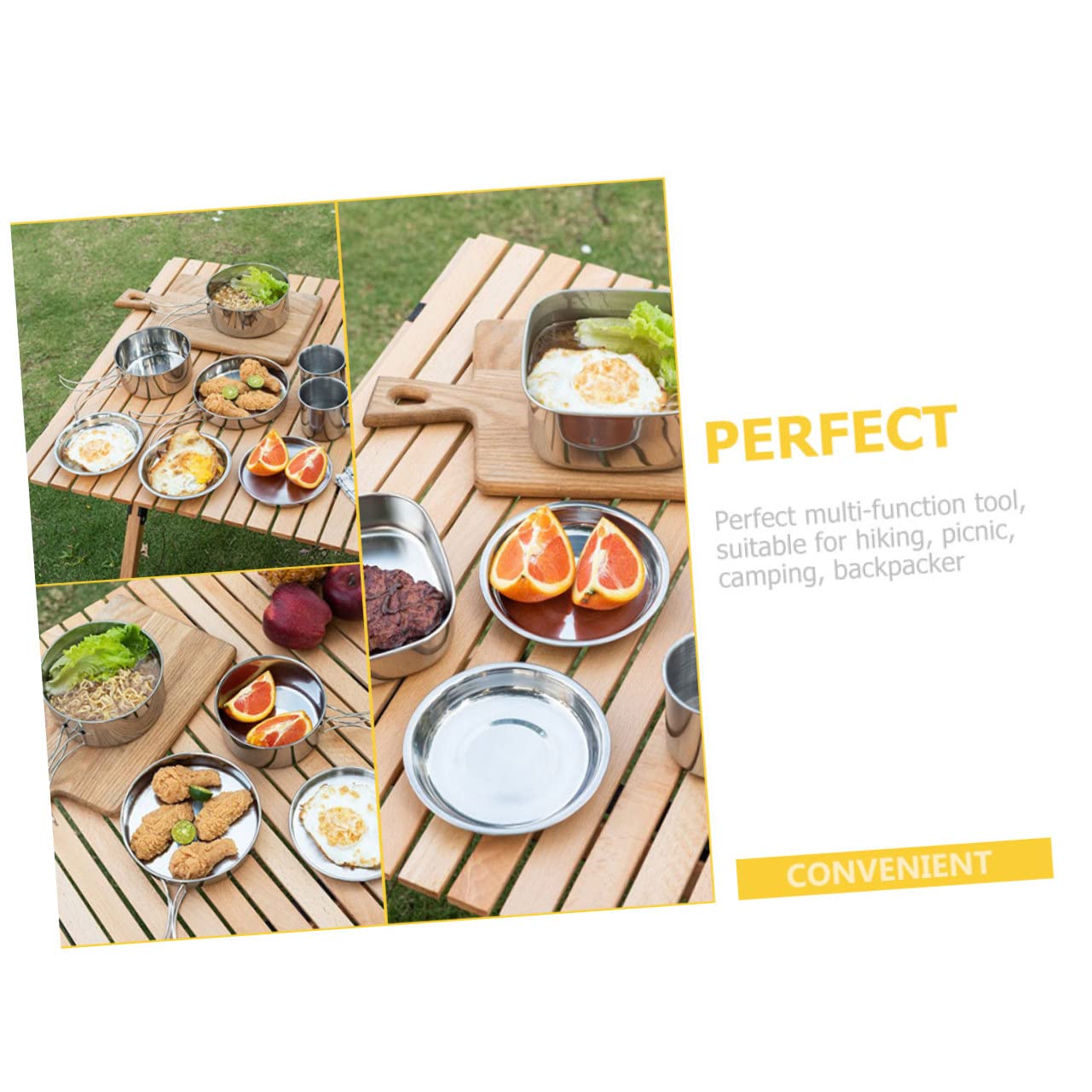 POPETPOP Set de Casserole Pliable Portable en Acier Inoxydable pour Camping | Poêle et Assiettes Rondes, Gobelets Inclus, Format Léger à Emporter pour Randonnée et Pêche