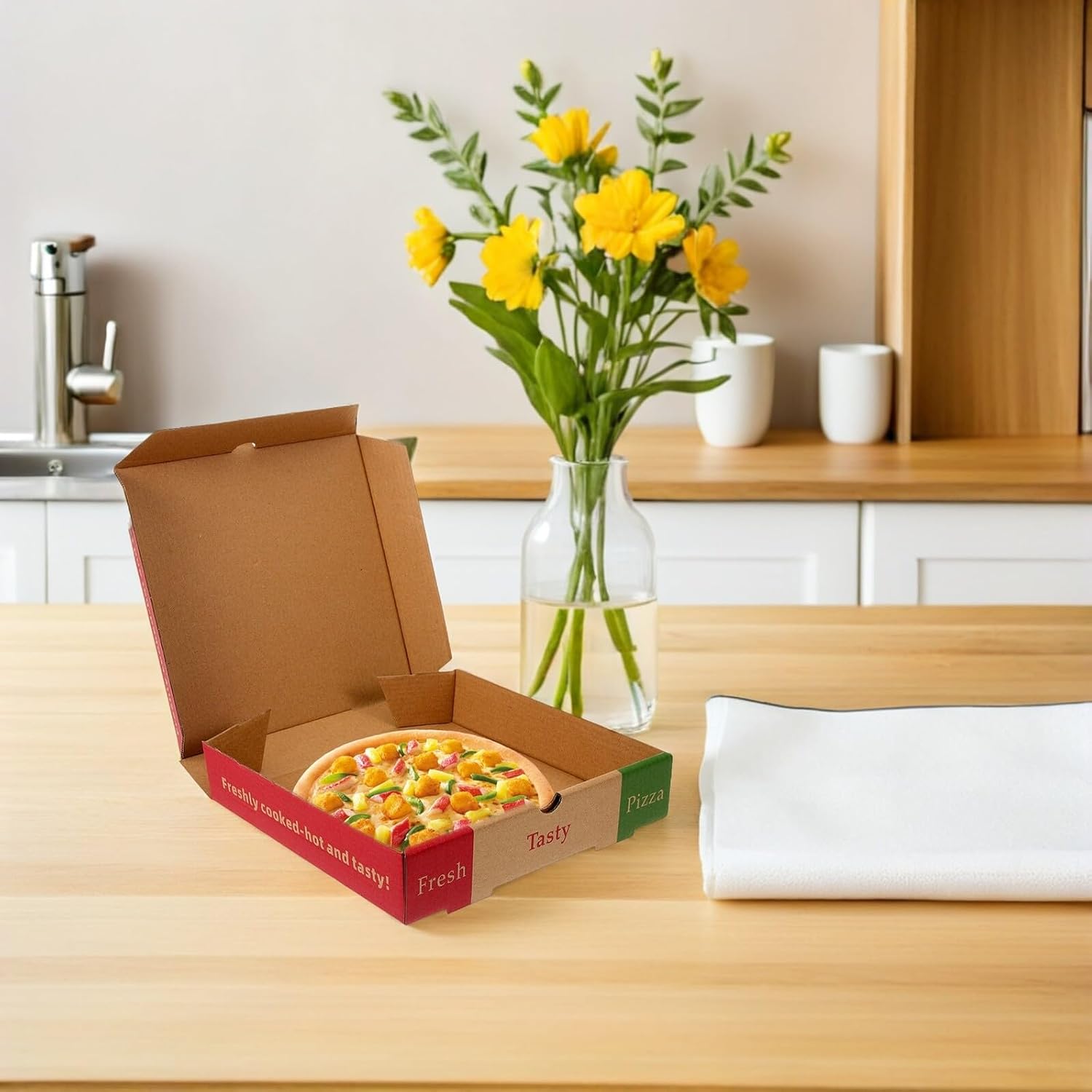 5pcs 8 Inch Folding Cardboard Pizza Boxes, Food Takeaway Containers Thickened Paperboard, Restaurant Pizza Packaging for Bakery, Party, and Takeout Use