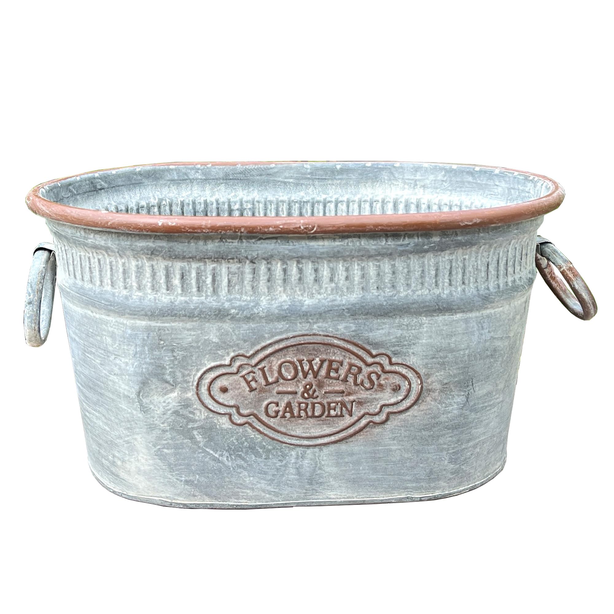 Alfie Francis Oval Galvanised Metal Plant Pot Outdoor Planter Garden Trough Decor Greenhouse Flower Rustic
