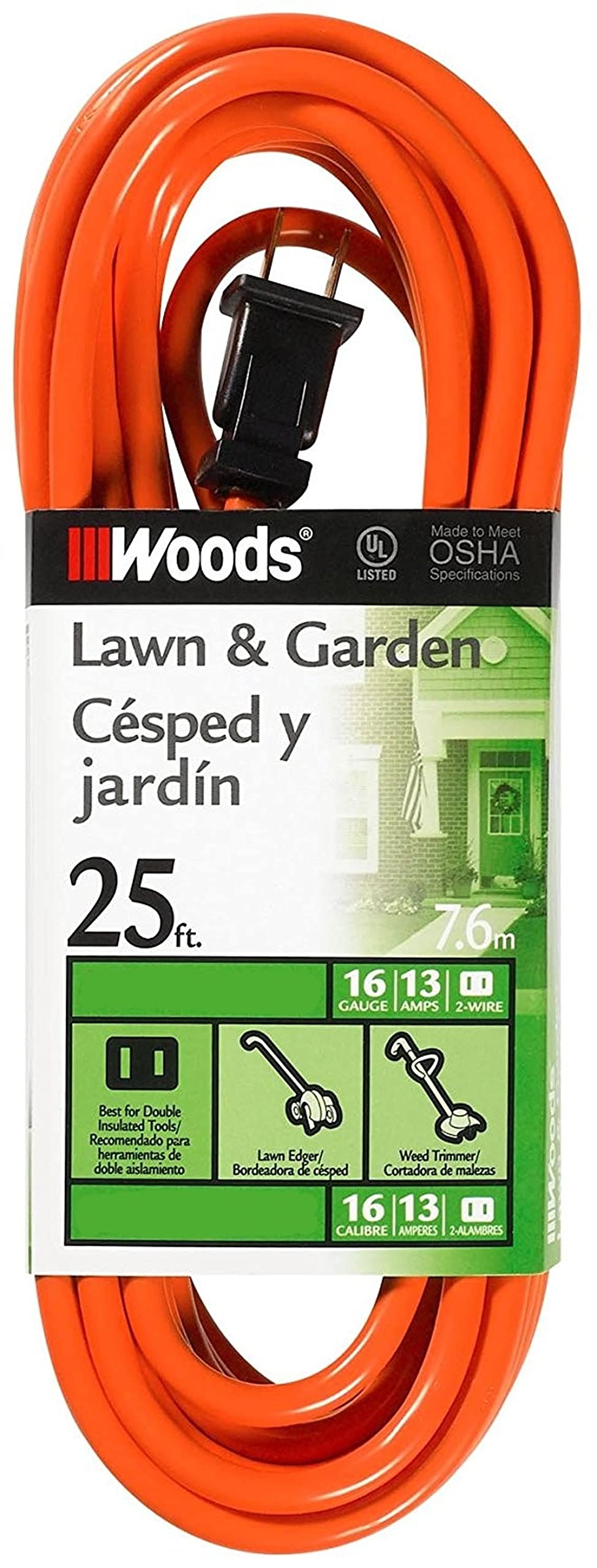 Woods Light Duty Extension Cord, 25Ft, 16 Gauge, General Purpose Cord, SJTW, Orange, 0722