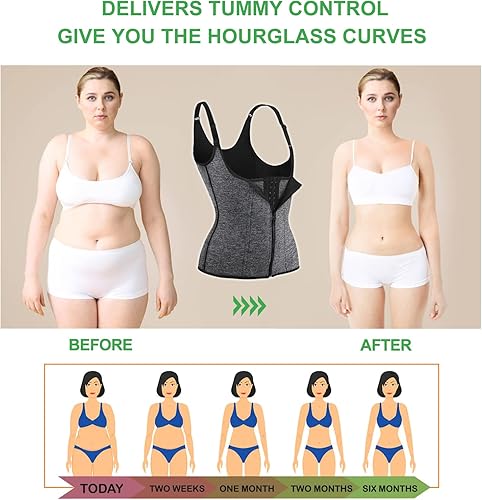 Miniatura 5 de Chaleco de entrenamiento de cintura para mujer, corsé de cremallera para control de abdomen de neopreno, camiseta ceñidora con correas