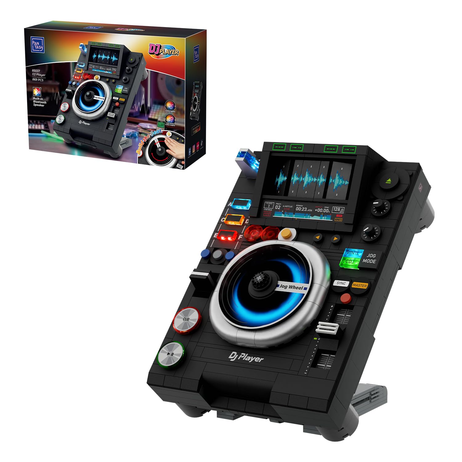 PANTASY DJ Plattenspieler Klemmbausteine Set, Vintage DJ Deck Baustein Modell zum Bauen, Retro Musikstudio Display mit Verstellbarem Ständer, Kreativer Sammler Bausatz für Erwachsene