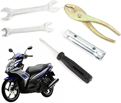 Buachois Kit de herramientas de reparación de motocicleta de 5 piezas, llave de destornillador, alicates Sp-ark Plug Universal para reparación de