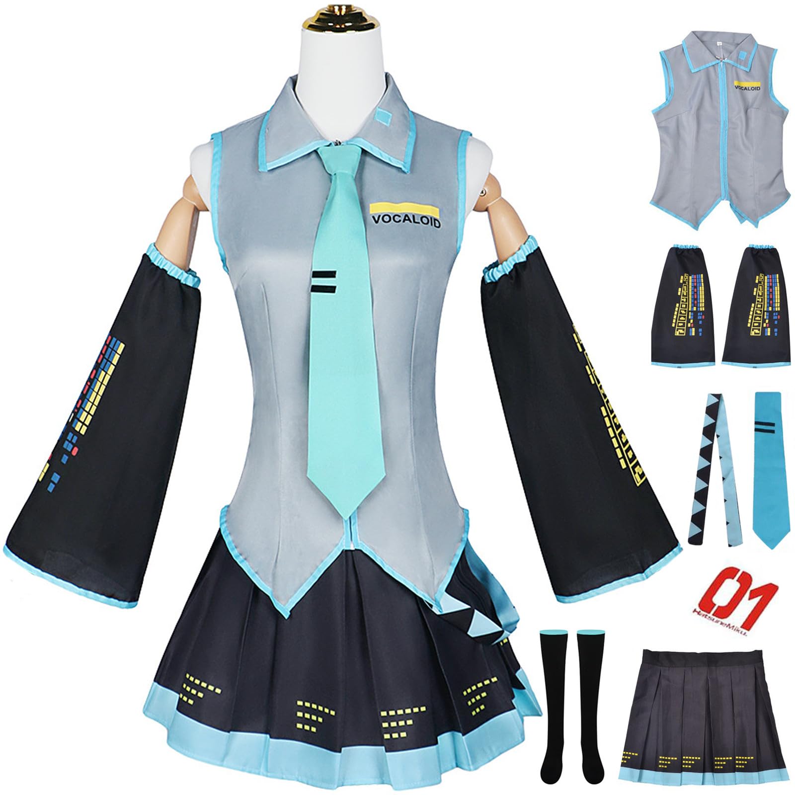 YOGLY ‌Miku Costume Women Cosplay Virtual Idol H'atsune M'iku JK Uniform Set and Accessories for Carnival Halloween Party Birthday Masquerade Anime Show Costume
