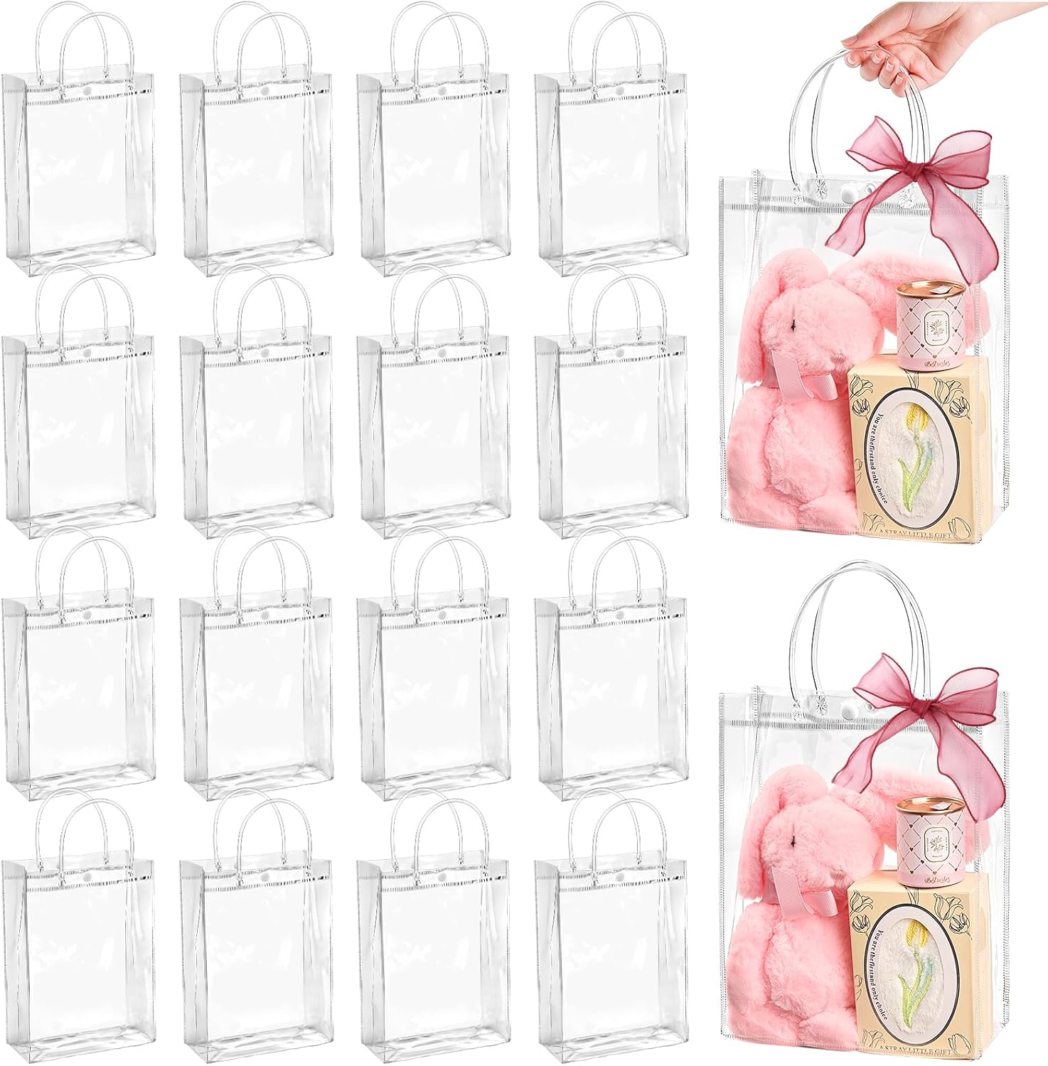 Jutieuo 24 PCS Clear Gift Bags with Handles, 7.9 x 9.8 x 3.2 Inches