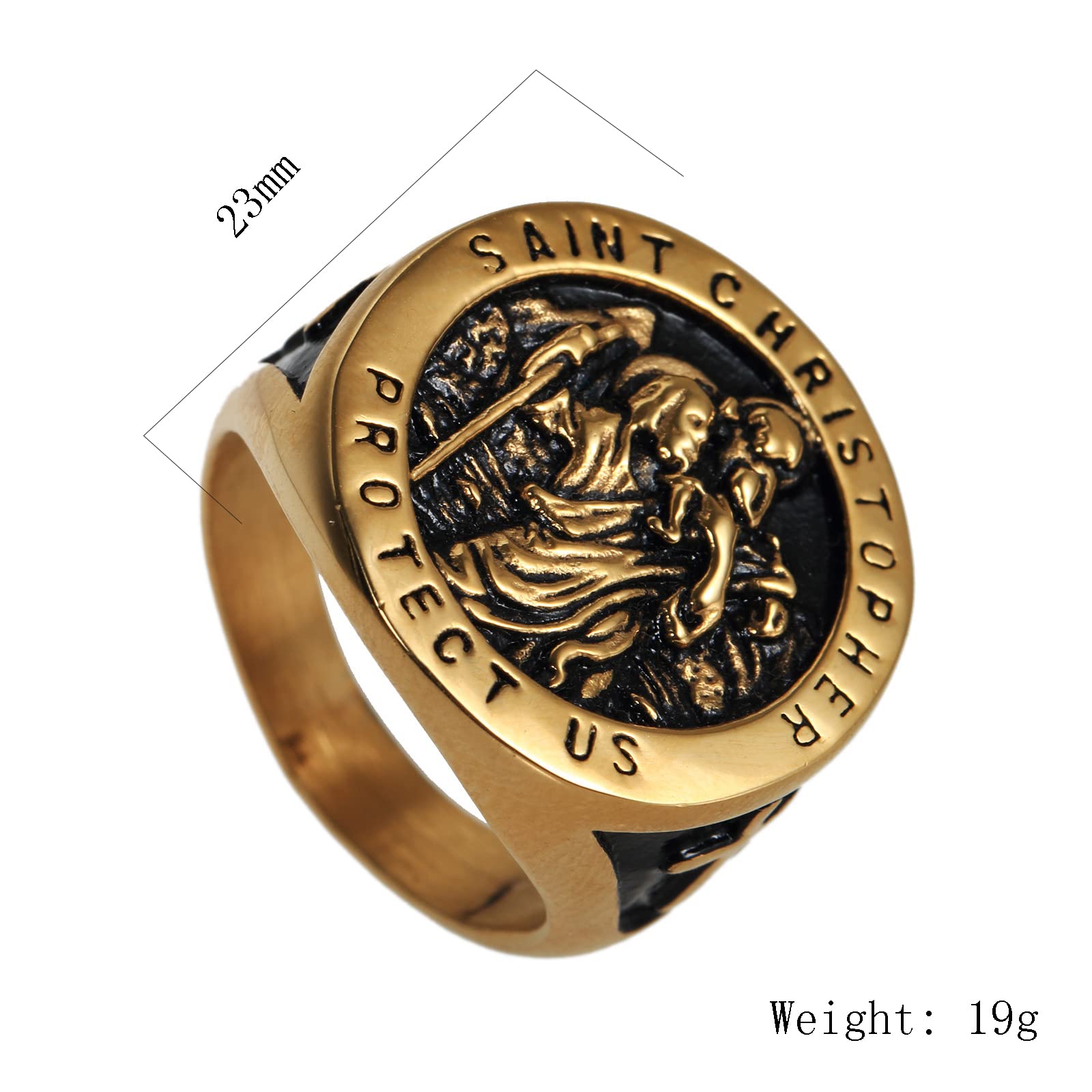 Sygnet św. Krzysztofa, męski gotycki krzyż, św. Krzyż Patronus, pierścionek ze stali nierdzewnej, złoty, 11