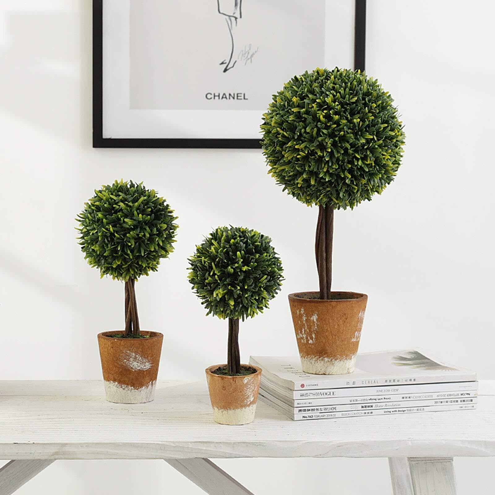 Piante artificiali da interno, mini arbusto topiario a forma di palla, elegante vaso in ceramica: aggiunge un tocco di eleganza classica alla scrivania,(H 43cm)