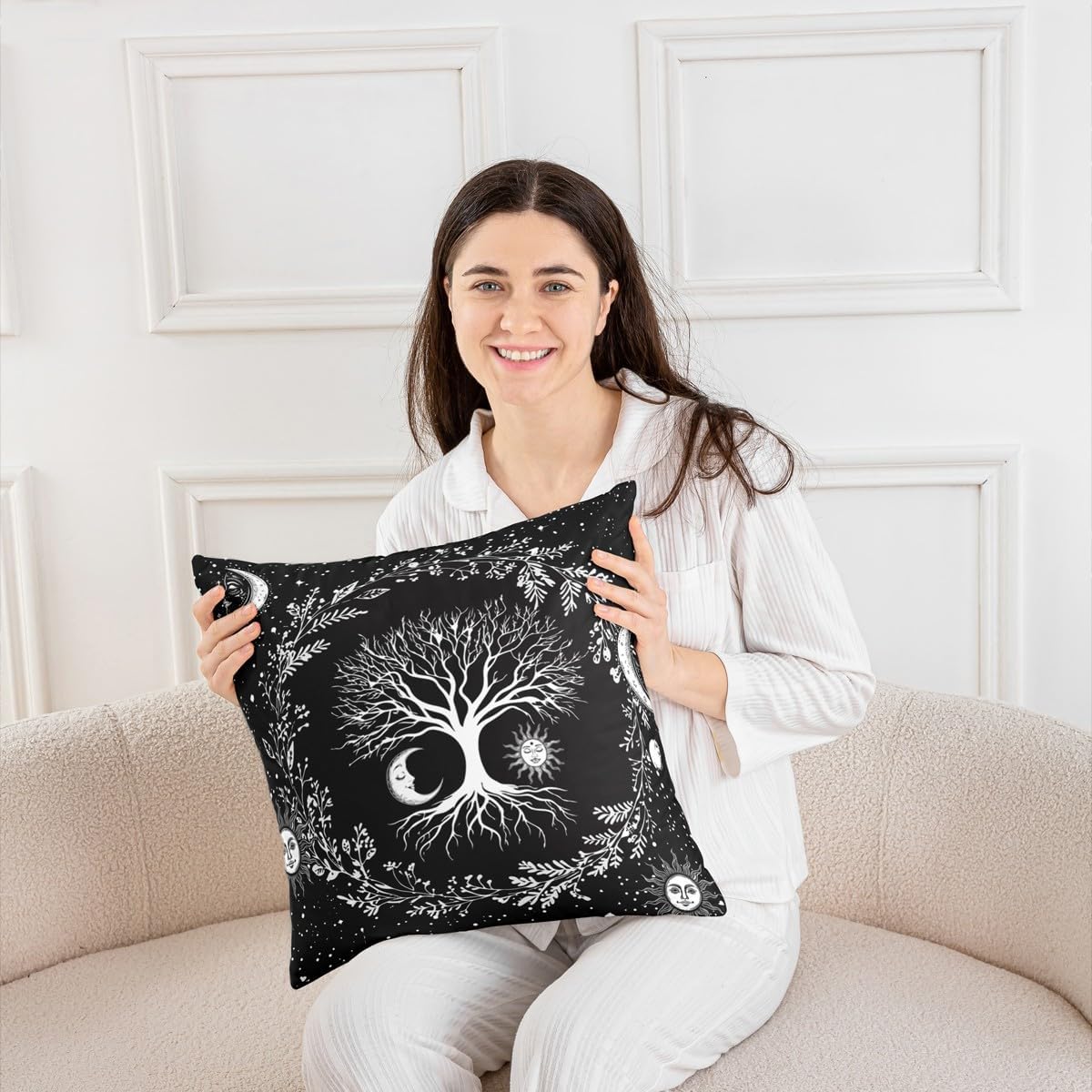 Set of 2 Tree Of Life Throw Pillow Covers 24x24 Sun And Moon Pillow Covers Kids Teens Bedroom Decor Black And White Cushion Covers Gothic Bohemian Flower Galaxy Stars Decorative Accent Pillow Cases