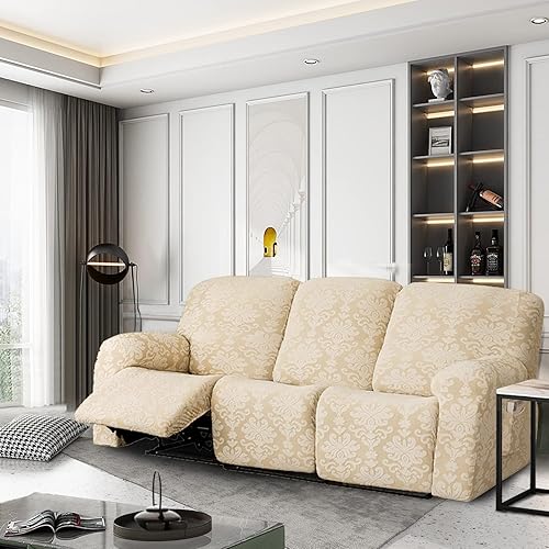 Miniatura 25 de JOKIVTOU Funda elástica para sillón reclinable con bolsillo, fundas de sofá reclinable de jacquard con estampado, protector de muebles con parte