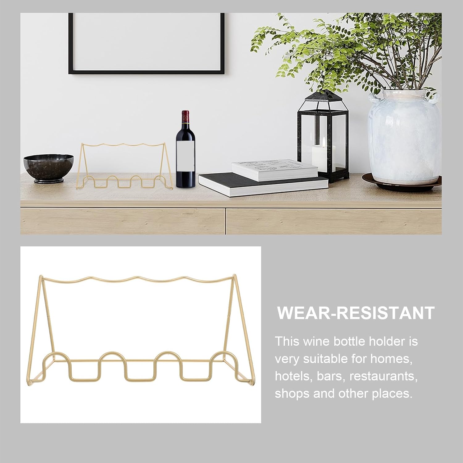 IMIKEYA Metal Tabletop Wine Rack Small Wine Bottle Stand for Home Bar Display Modern Flashing Gold Organizer