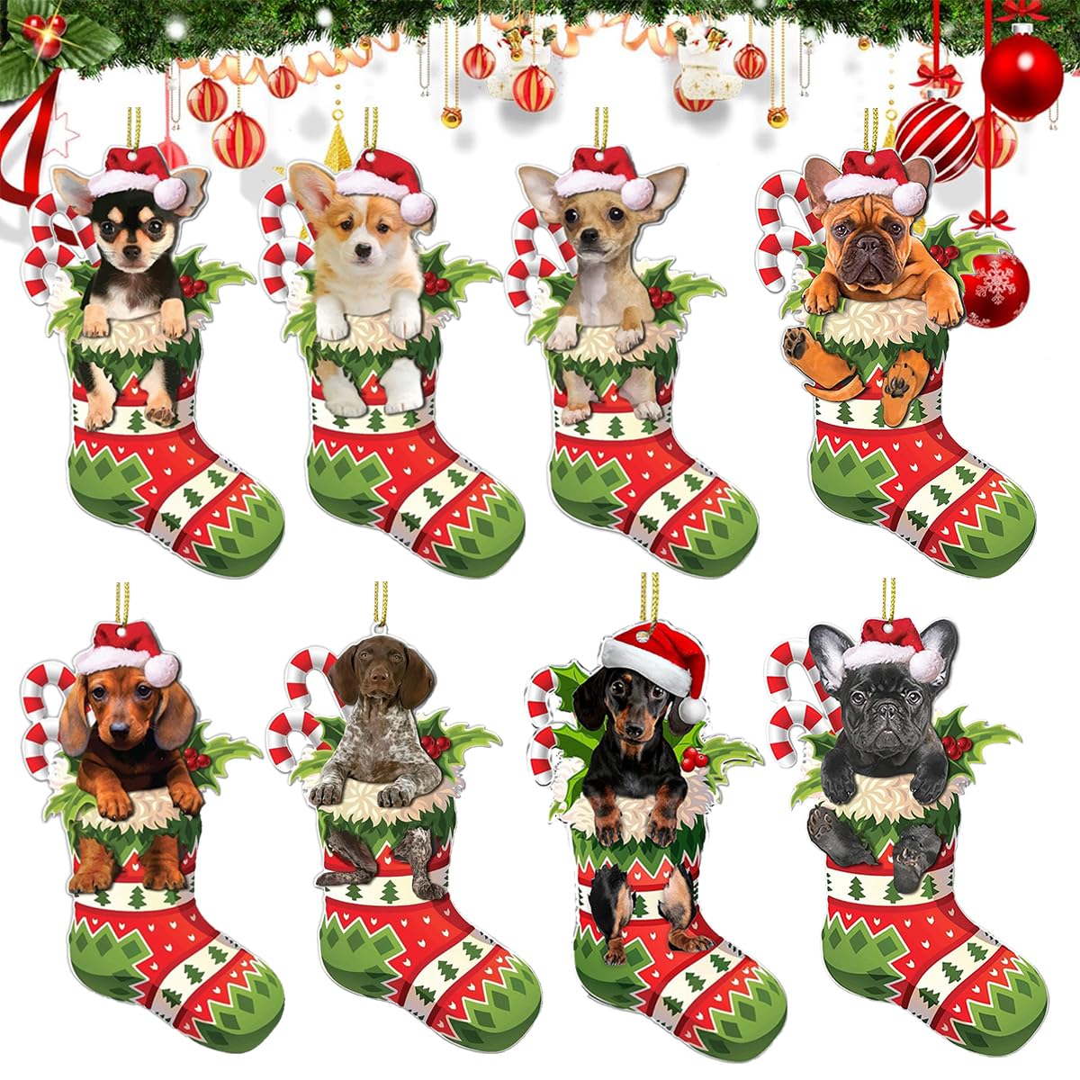 FYJCXCMP Divertido Adorno para árbol de Navidad para Perros, Idea de Regalo para Amantes de los Perros, decoración de Navidad, Lindo Perro para Colgar（I-P）