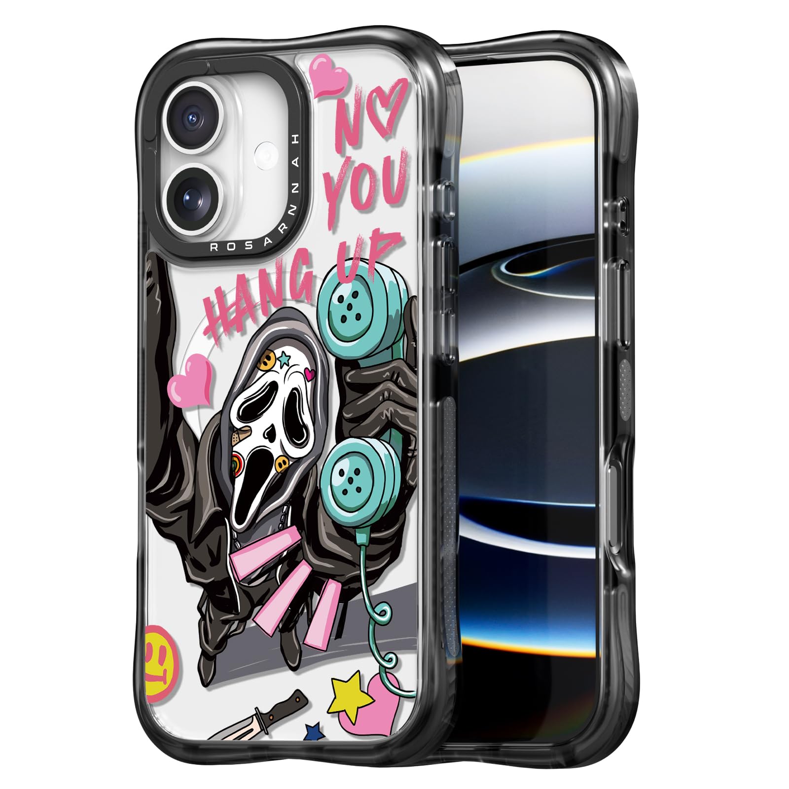 Rosarnnah Bonita funda para iPhone, compatible con Magsafe, protección contra caídas de grado militar de 20 pies, a prueba de golpes, divertido diseño de esqueleto para iPhone (6.1 pulgadas), color