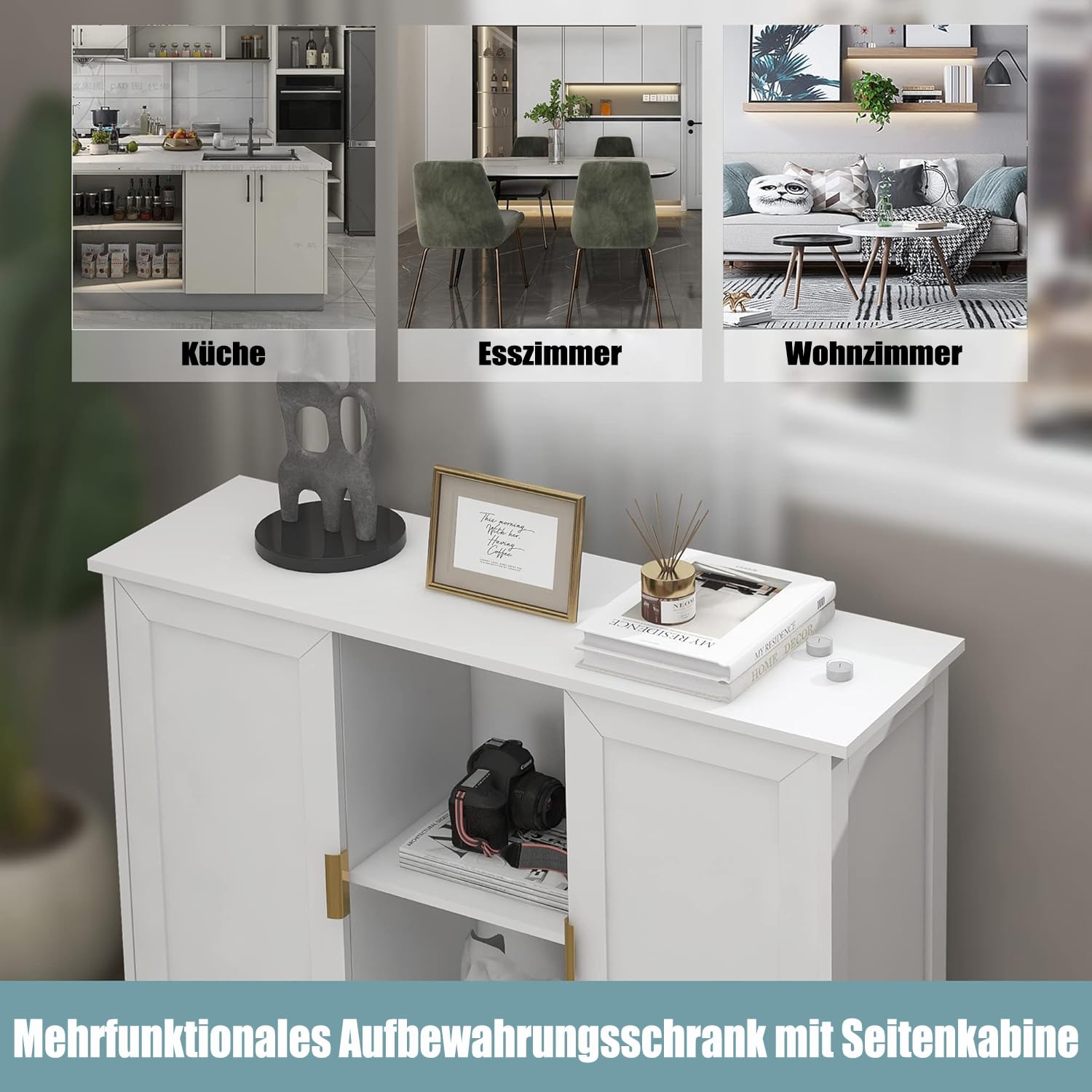 Buffet de Cuisine, Placard de Cuisine, Commode de Cuisine, Meuble de Cuisine avec Espace Ouvert, Buffet de Cuisine en Bois, 30 x 100 x 78 cm, Blanc intégral