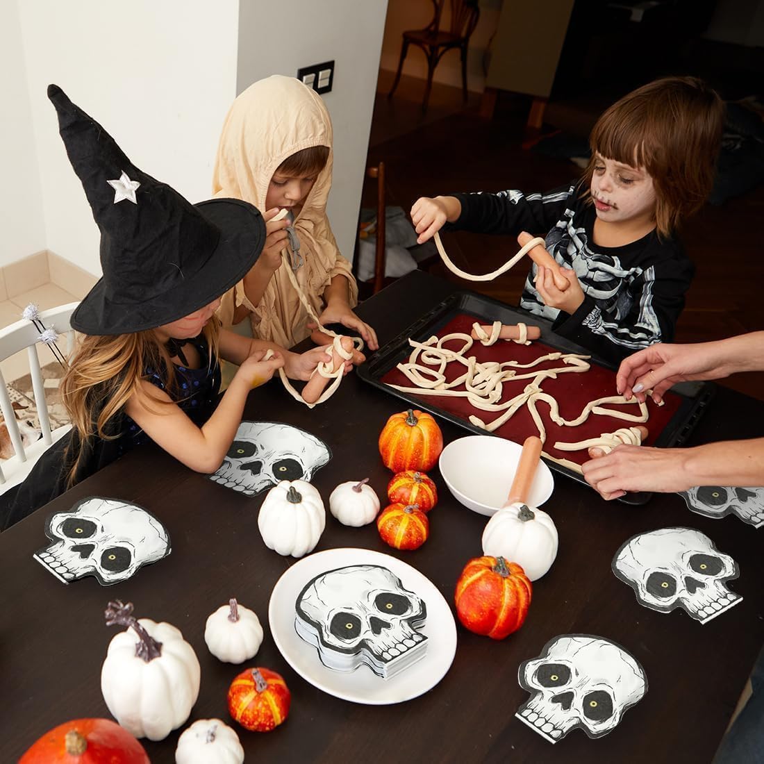 Cheerland Skull Napkins 100 Pcs Disposable Halloween Paper Napkins Black White Skeleton Gothic Party Tableware Summerween Birthday Spooky Theme Party Favors Decorations