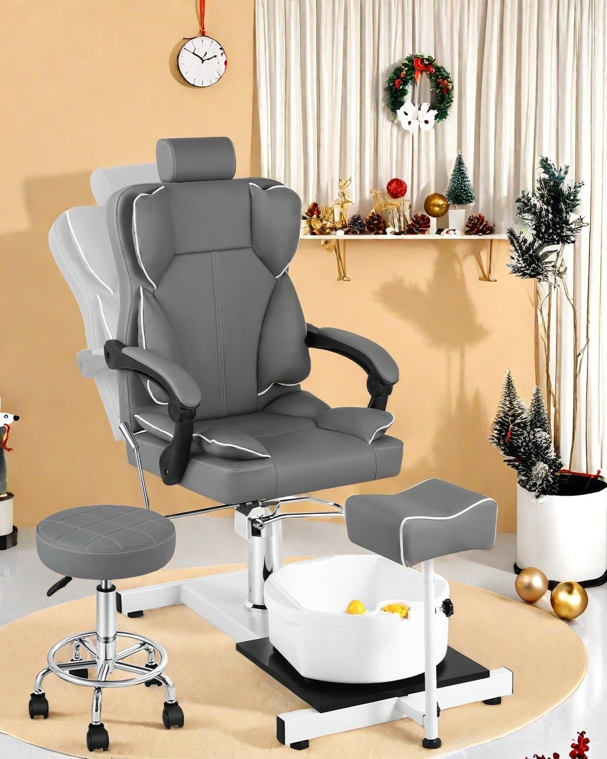 Pedicure Chair No Plumbing for Nail Tech, with Adjustable Footrest and Massage Bath Bowl, Rolling Pedicure Stool,Portable Pedicure Station Unit Beauty Spa Salon Unit Station Technician Supplies
