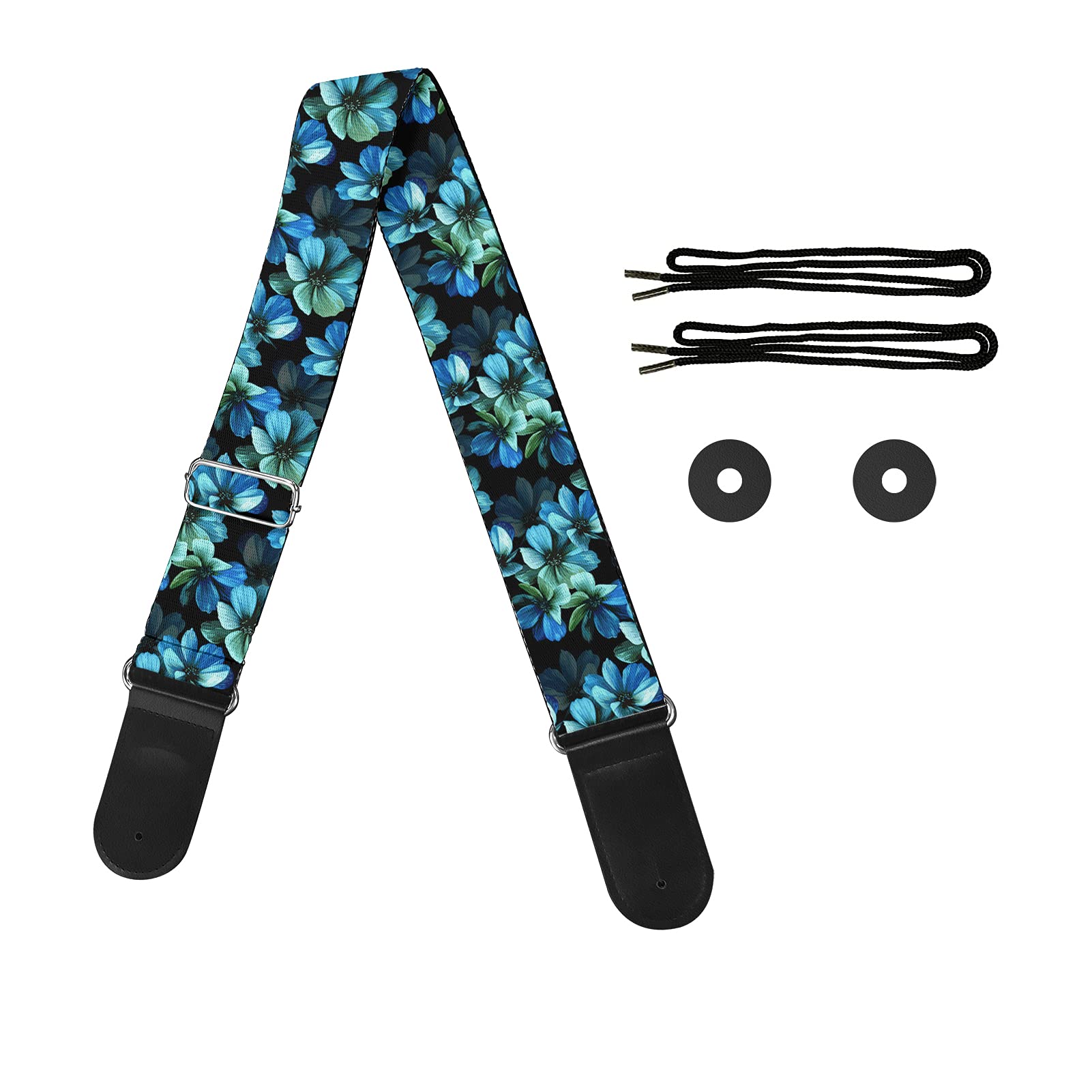 Jeiento Retro Hibiscus Flowers Print Guitar Straps Acoustic Vintage Storage of Guitar Picks Suitable for Bass & Acoustic Guitars
