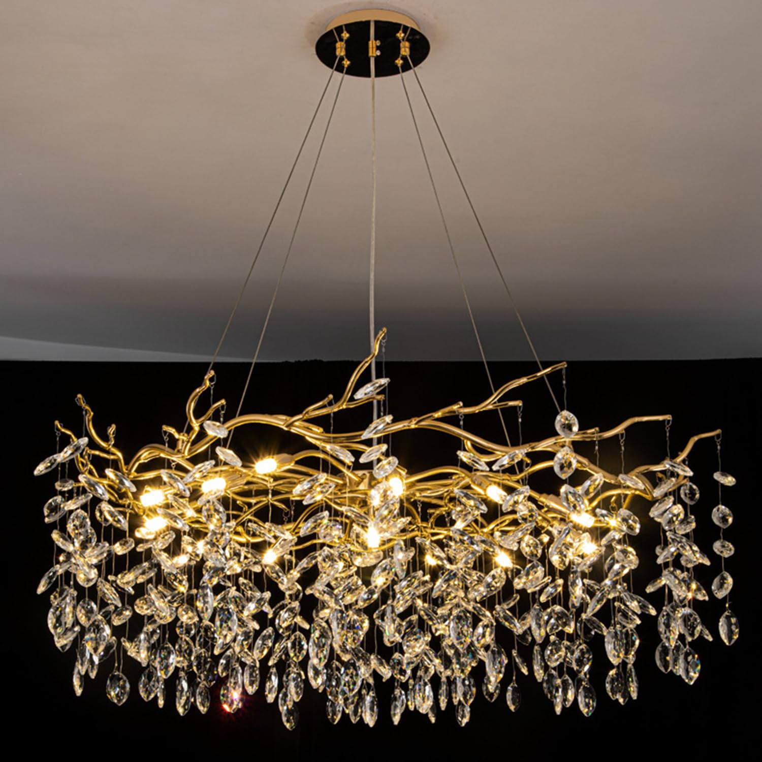 KXEcoLife Modern Tree Branch Crystal Chandelier, Round Ceiling Pendant Light Fixture Linear Frosted Chandeliers for Bedroom Living Room Dining Entry Way,D45cm