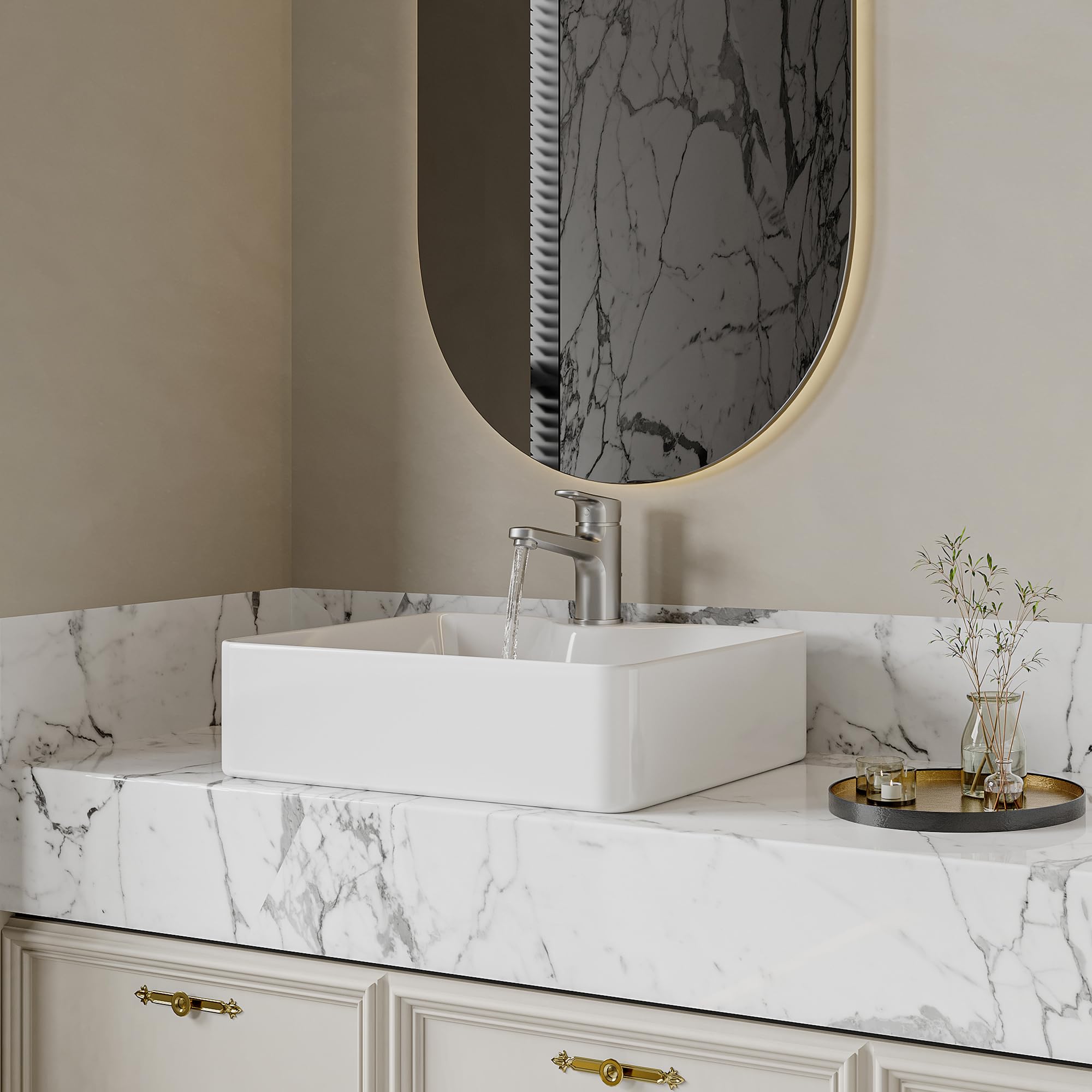 Eridanus Lavabo rectangulaire en céramique avec trou pour robinet, lavabo en céramique de qualité supérieure, lavabo en porcelaine vitreuse pour salle de bain, vasque, brillant blanc - 490 x 370 x 140