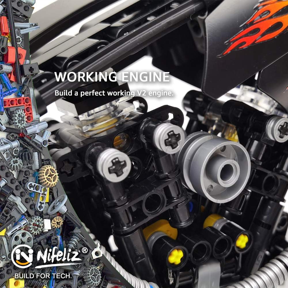 Close-up of the Nifeliz Knuckle Chopper's working V2 engine