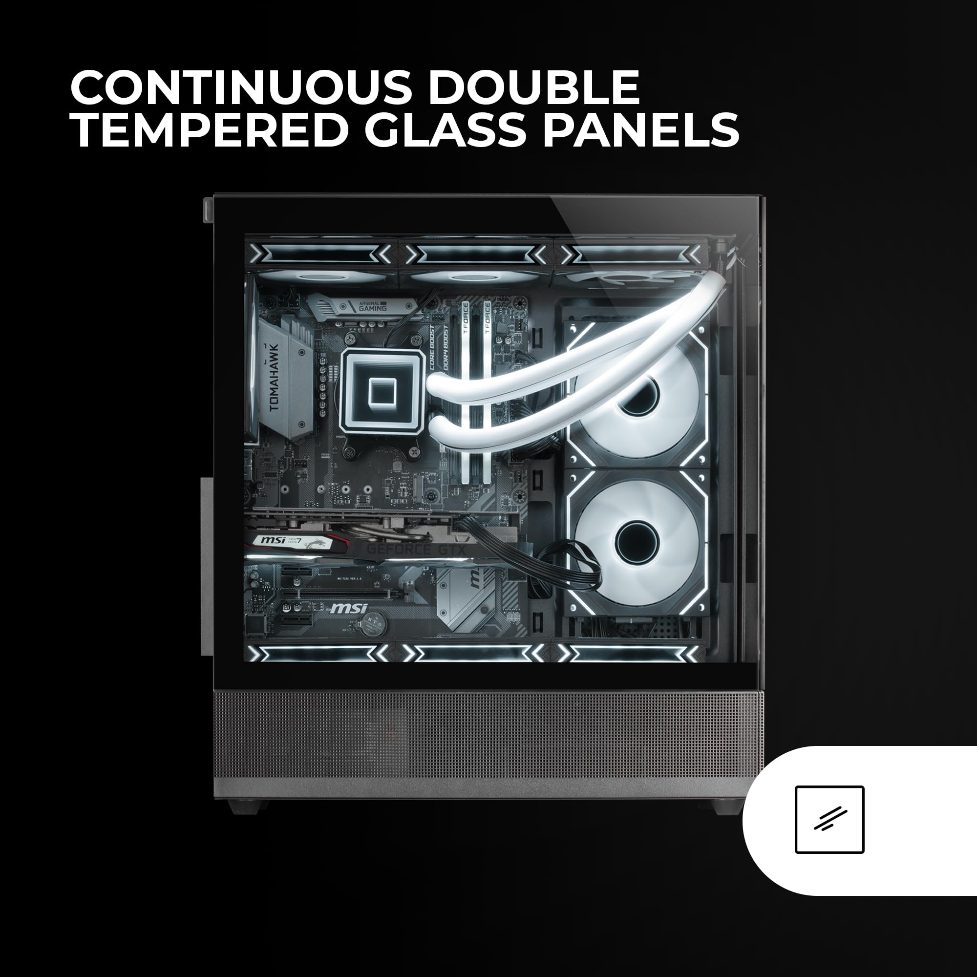 Mars Gaming MC-SET, Case PC ATX, Pannelli Frontali e Laterali Vetro Temperato Continuo, Design Inferiore con Tecnologia AirTech Mesh, Semitower Gaming Doppia Camera, Capacità Fino a 9x Ventola, Nero