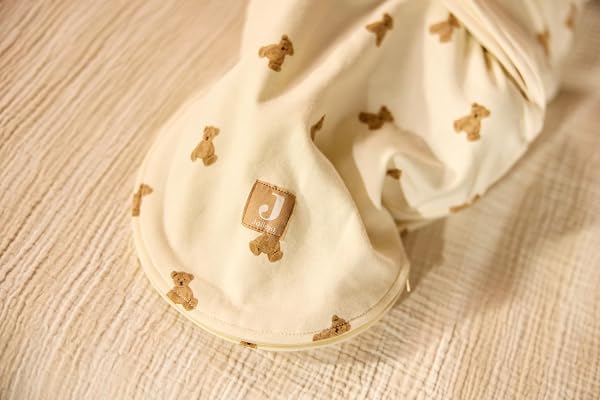 Jollein Cocon d’emmaillotage bébé 0-3 mois - Teddy Bear - 100% coton - 0,5 TOG - gigoteuse d’été nouveau-né - avec fermeture velcro et fermeture éclair en bas - swaddle - certifié OEKO-TEX - 5