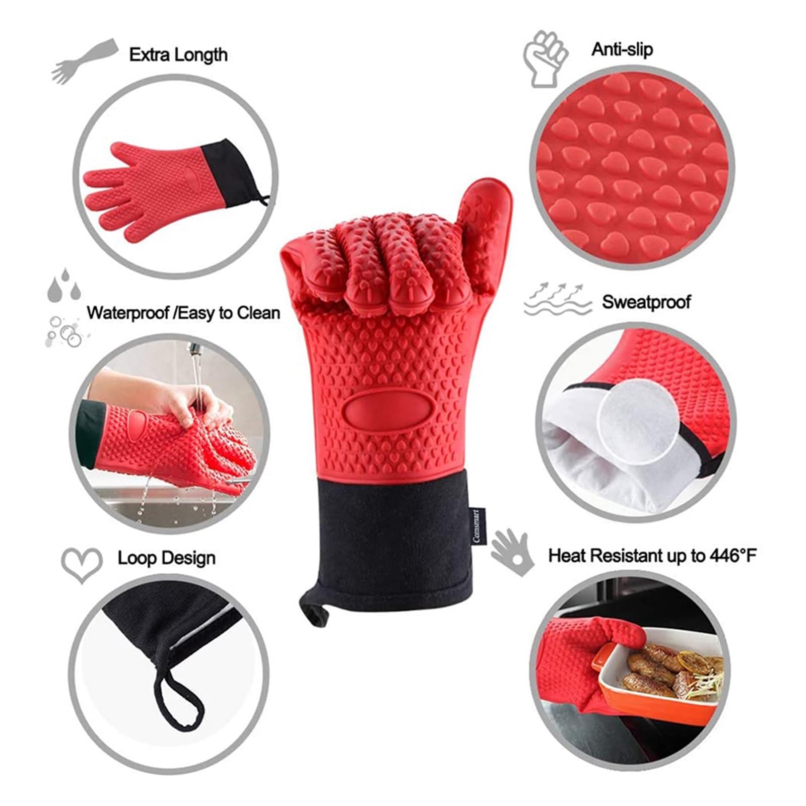 Gants de Four isolés en Silicone, Mitaines résistantes à la Chaleur, Outils Cuisson au Micro-Ondes, Pot Cuisine résistant, 1/2 pièces(2Pcs Orange)