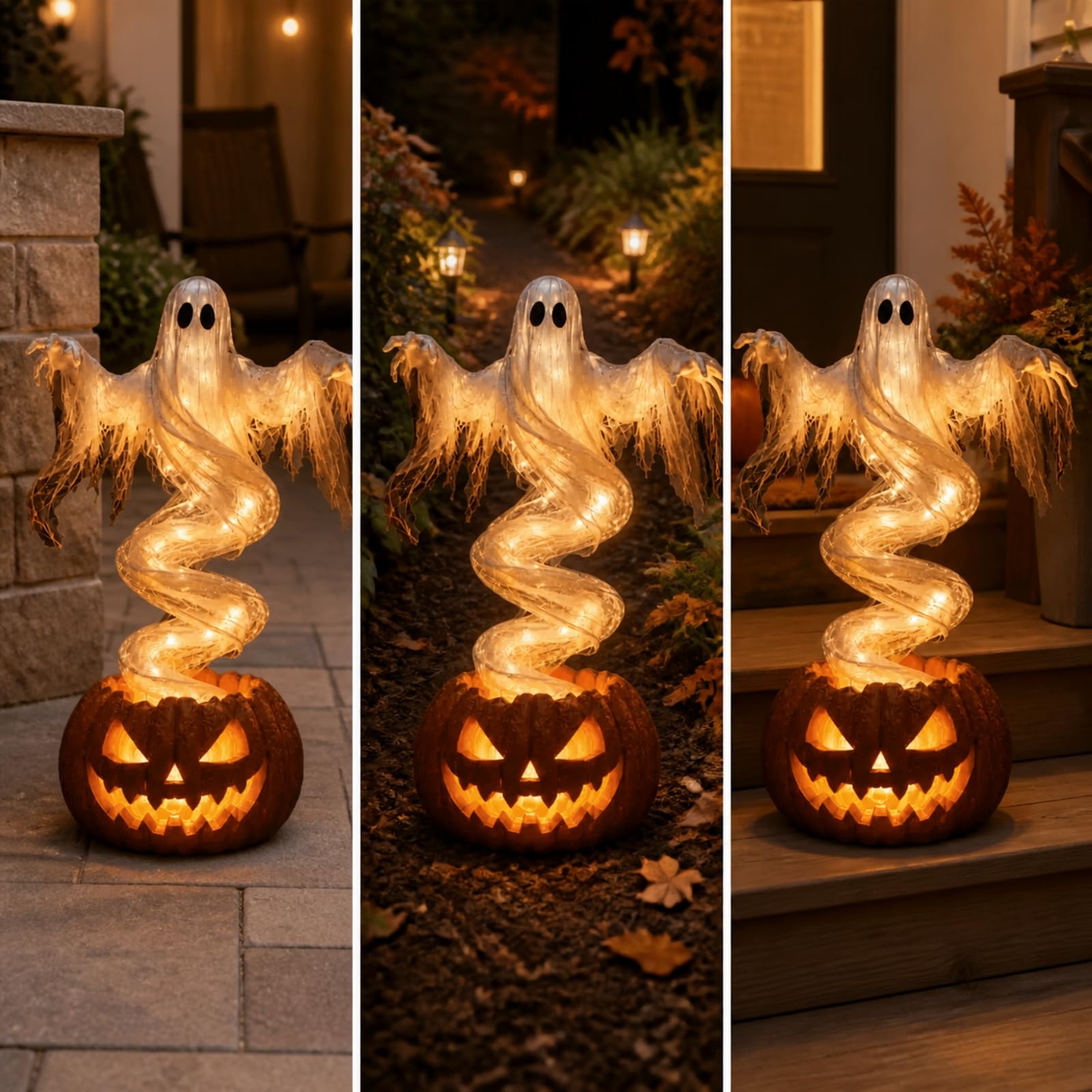 perfeclan Lámpara Halloween Fantasma para Jardín con Figura Espíritu Iluminación Cálida Sonrisa ntada Acuada para coración Porche Entrada Hogar