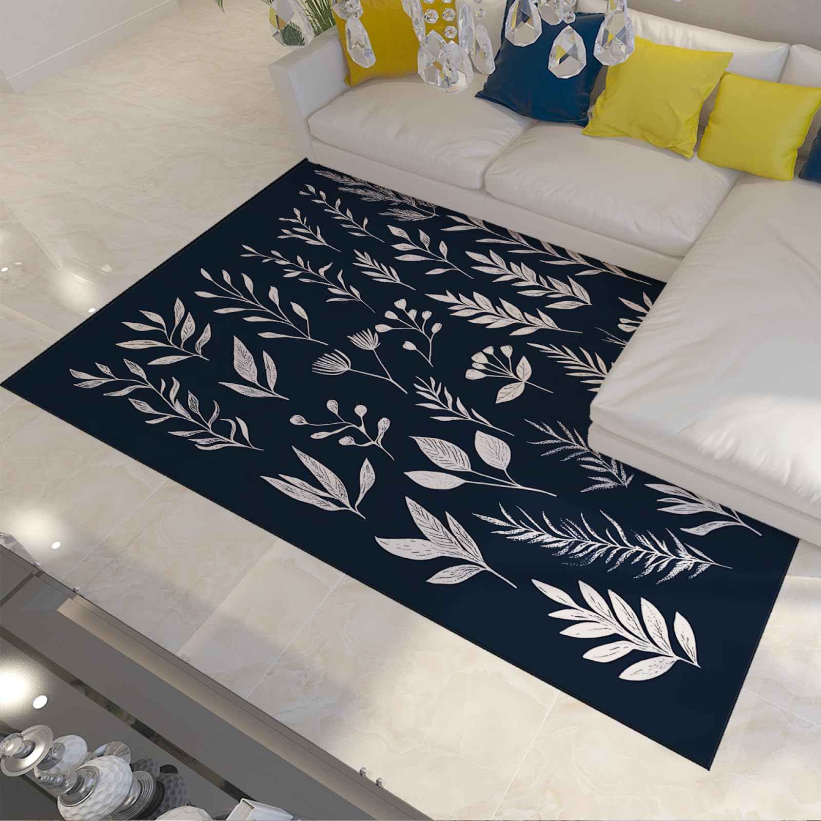 Tapis plante naturel bleu pays doux au design artistique 160x230 cm