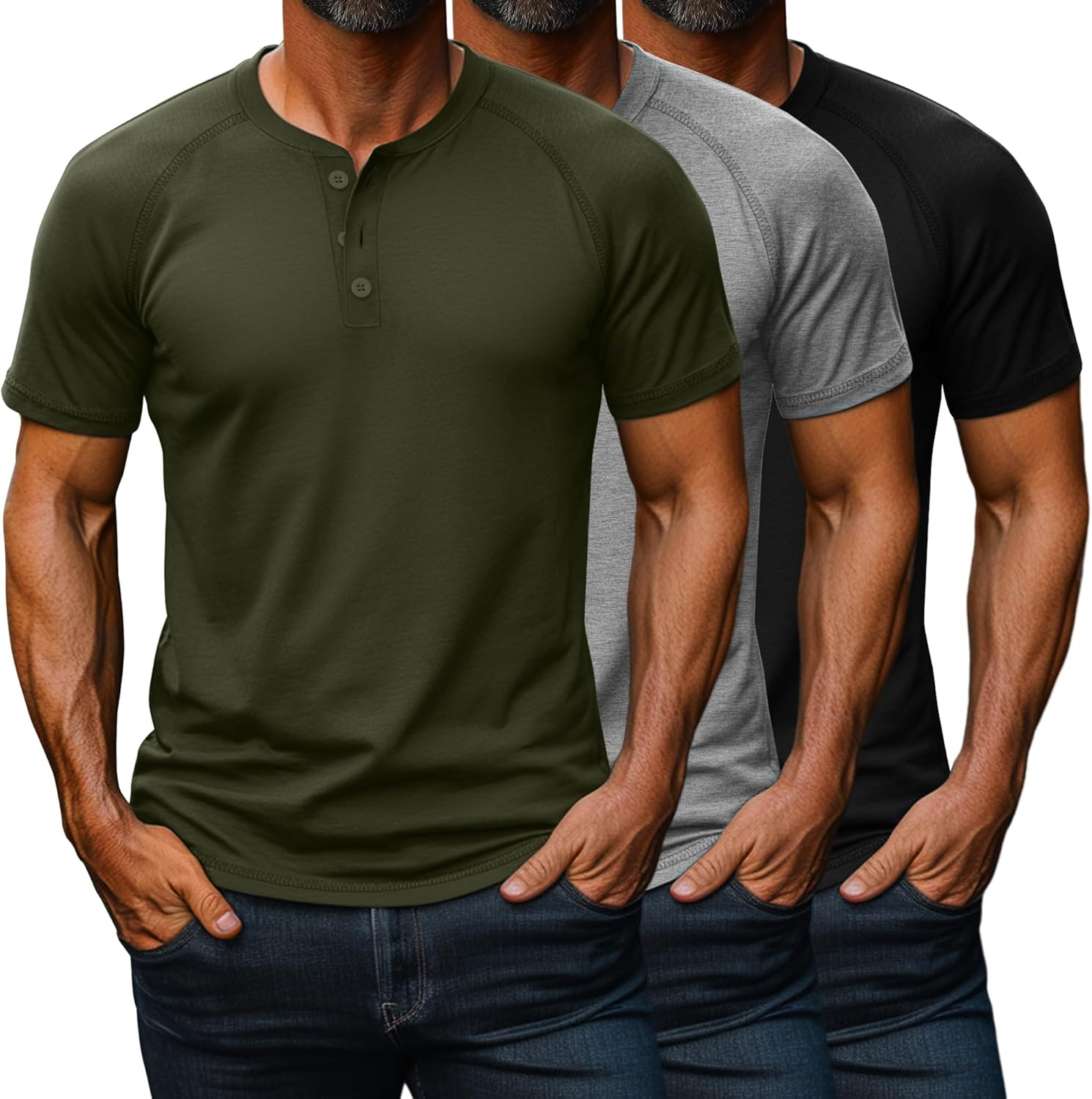 Riyiper 3 Pack Henley Shirts for Men Short Sleeve Raglan M-5XL Regular and Big Tall Tops Casual Summer Basic Tee