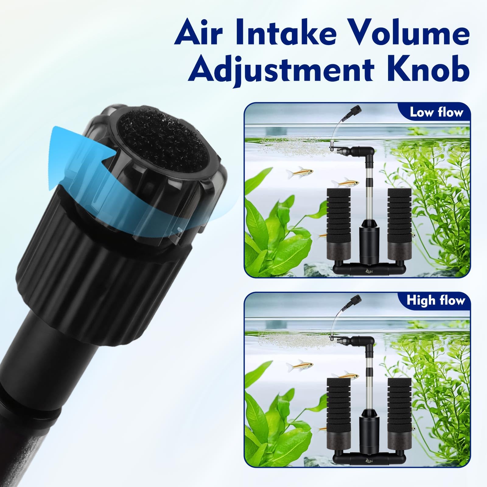 AQQA Electric Sponge Filter for Aquarium – Quiet USB Powered Breeding & Shrimp Filter with Bio Ceramic Media, Adjustable Air Intake & 360&deg; Rotatable Outflow (110V Adapter Included) (S) - image 4