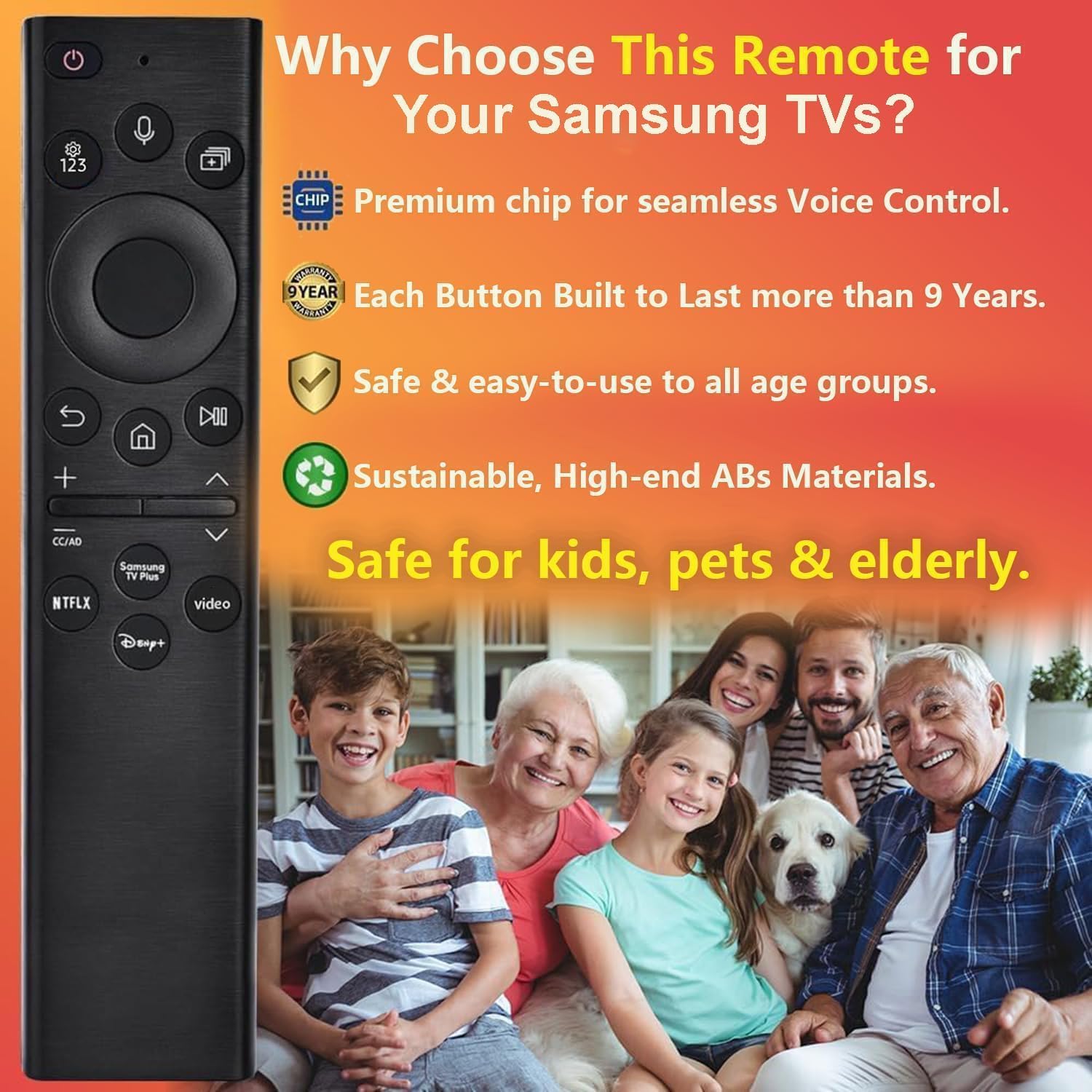 Repuesto para Control Remoto Samsung TV, para Todos los mandos a Distancia Samsung 2019-2026 para Smart TV con Control de Voz.