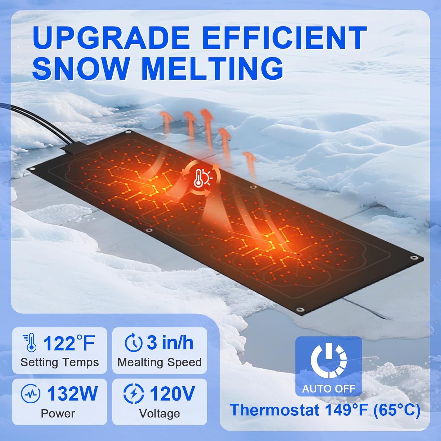 10" x 30" Premium Heated Snow Melting Mat, TPO Material, -40°F Cold Resistance, 0.22" Thick Vehicle-Grade Ice Mat with Overload Protection & Thermostat, Non-Slip for Driveways, Walkways, Stairs