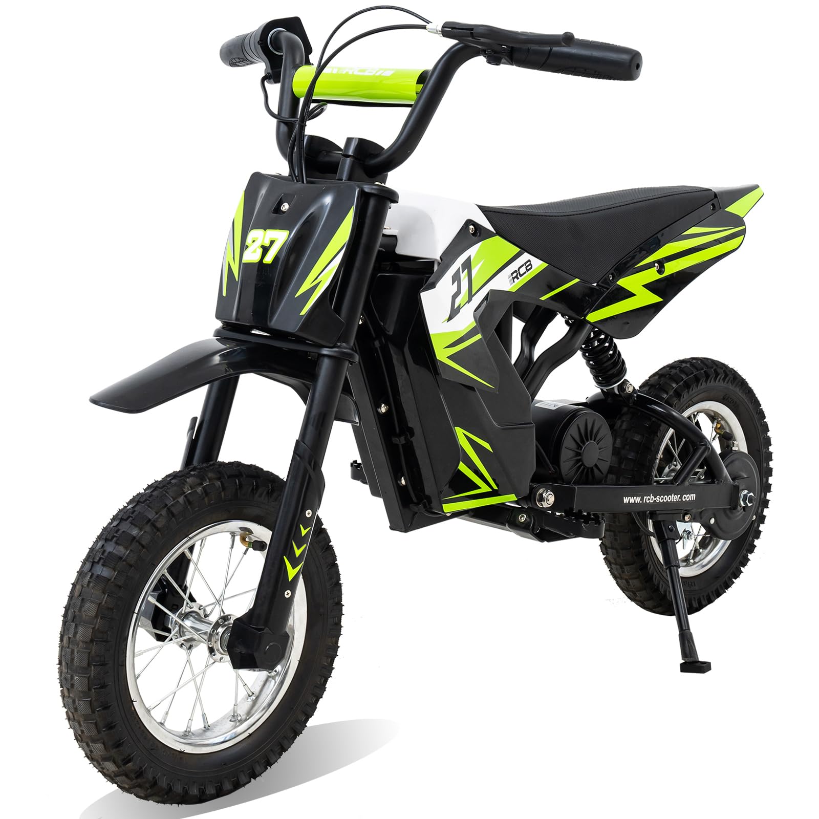 RCB R9X Elektro Motorrad Kinder, 12 Zoll Luftreifen, Elektromotorrad mit Leistungsstarker Motor,5,2Ah Akku,3 Geschwindigkeitsmodus 8/12/25KMH, Reichweite 17KM, Moto Crossbike für Kinder (Schwarz &Grün