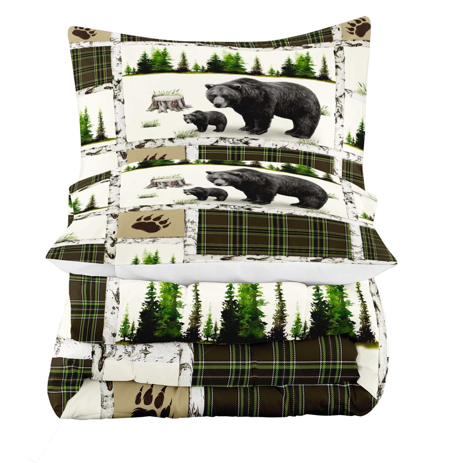 LUVIVIHOME 3PCS Rustic Cabin Bedding, Black Bear Comforter Set Full