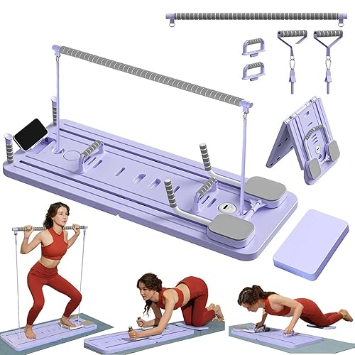 ExeractFit Pilates Board Set mit PilatesBar und Widerstandsband für Zuhause Fitnessstudio, Faltbarer Pilate Reformer Maschine Mehrzweck Bauchtrainer Full Body Workout Equipment - Lila