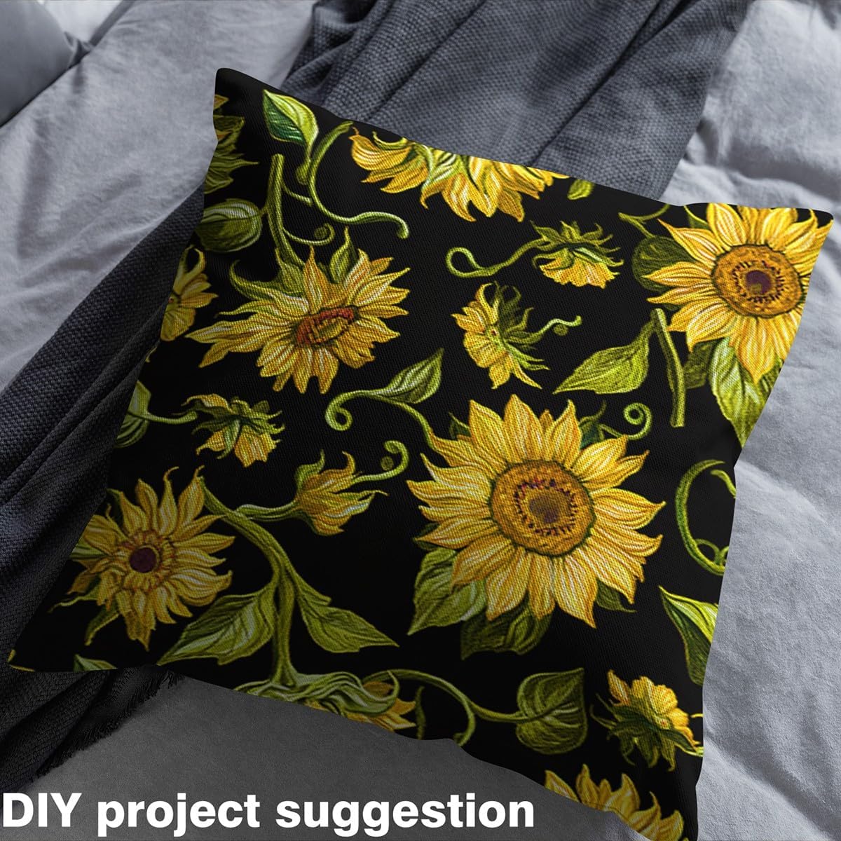 Feelyou Sunflower Fabric by The Yard 2 Yards Botanical Floral Print Decorative Waterproof Outdoor Fabric Flower Upholstery Fabric for Chairs Rustic Country Farmhouse DIY Reupholstery Fabric