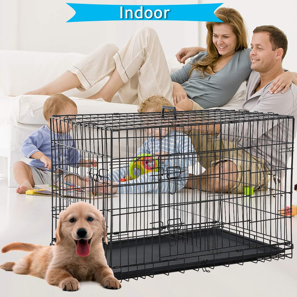 HCY Dog Crate, Dog Kennel 36 Inch Double Door Metal Crate Foldable