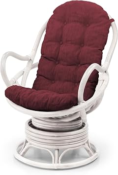 Lounge Swivel Rocking Java Chair Natural Rattan Wicker with Dark Brown Cushion, White