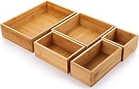 Vista 1 de Lawei Juego de 5 cajas organizadoras de cajones de bambú, kit de caja de almacenamiento de escritorio, contenedores de almacenamiento de cajones