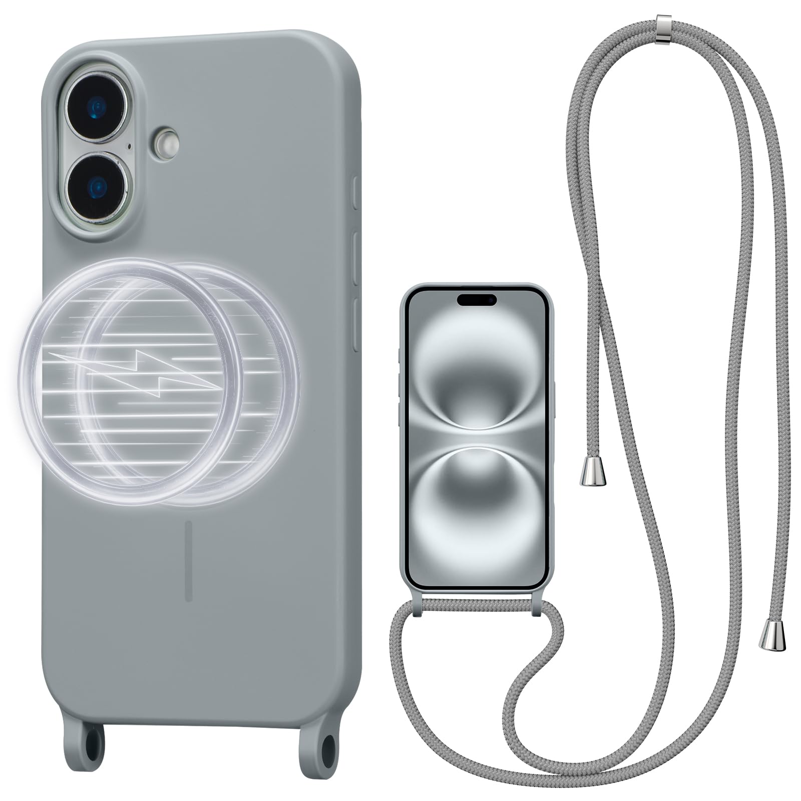Magnetic Crossbody Case for iPhone 16 6 1 Liquid Silicone Case with Adjustable Shoulder Neck Lanyard Strap Compatible