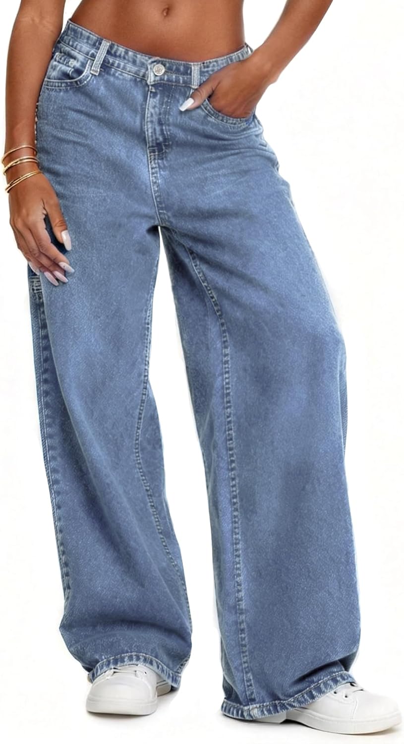 Low Rise Baggy Jeans for Women Trendy Wide Leg Loose Fit Denim Pants Y2K Stretchy Jeans