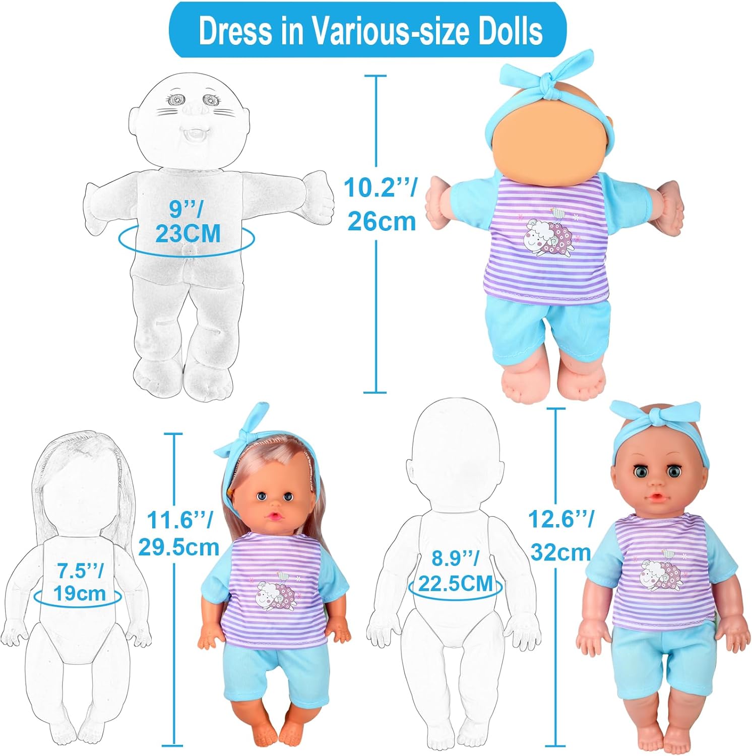 10 Sets for 10-11-12 Inch Baby Doll Clothes Dress Newborn Baby Doll Accessories Gown Costumes Outfits with Schoolbag Kitchen Toy Xmas Present (for 10-12'' Doll)