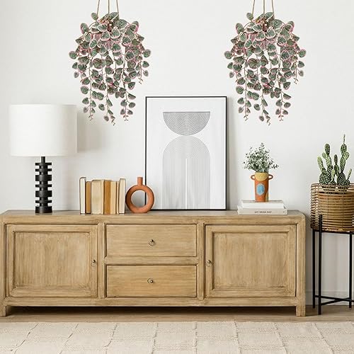 Miniatura 4 de Briful Plantas colgantes artificiales con maceta, cadena falsa de 17 pulgadas de plantas de corazón, vegetación sintética para el hogar, oficina