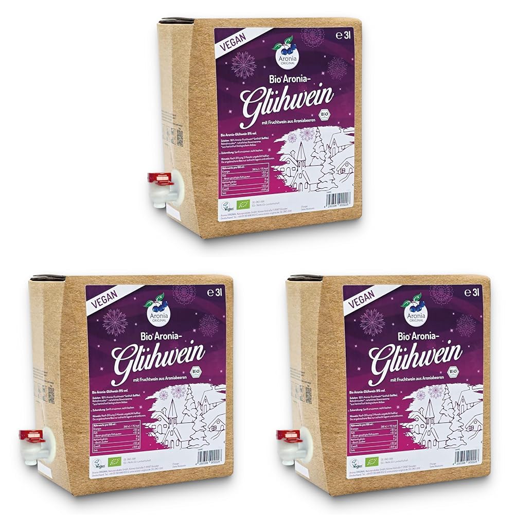 Bio Aronia Glühwein 3 Liter - mit Fruchtwein aus Aroniabeeren (Packung mit 3)