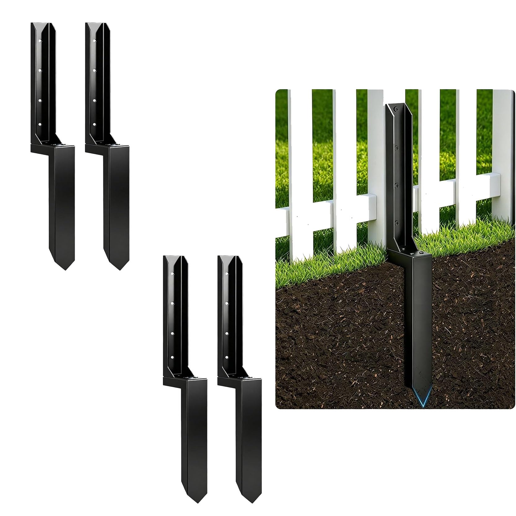 LQSYBHD Fence Post Repair Spikes Kit Ground Post Anchor One-Piece Steel Anchors Stakes for Spike Fix Broken/Leaning Wood Post Heavy Duty Steel Fence Post Repair Stake(Size:4pcs)