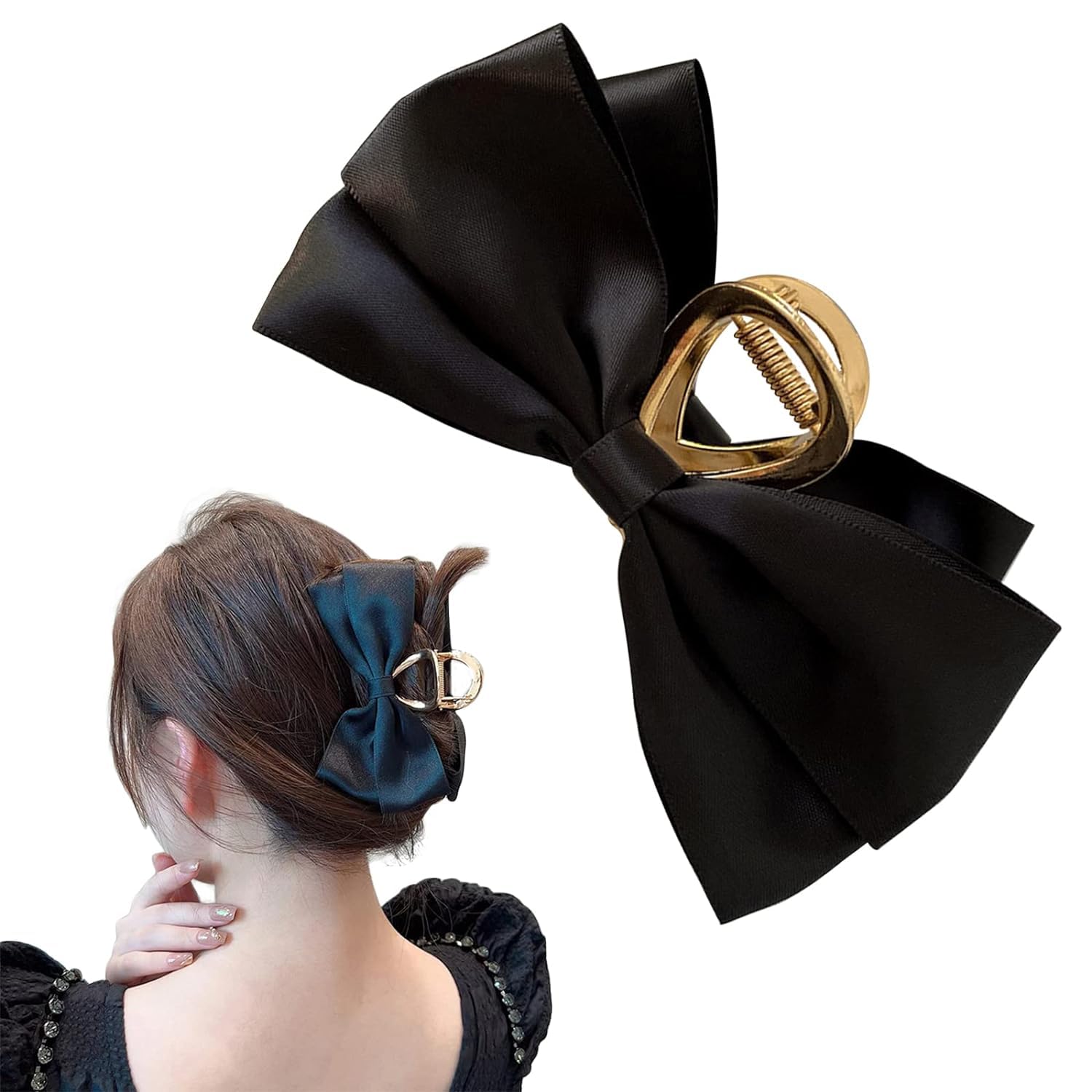 INHEAVEN 1 PC Satin Bow Claw Clip | Large Hair Bow | Bow Hair Clip for Women - Casual & Formal Wear | Stylish and Elegant – Big Hair Bow (black) (B0CZRFR18T) Amazon Price History, Amazon Price Tracker