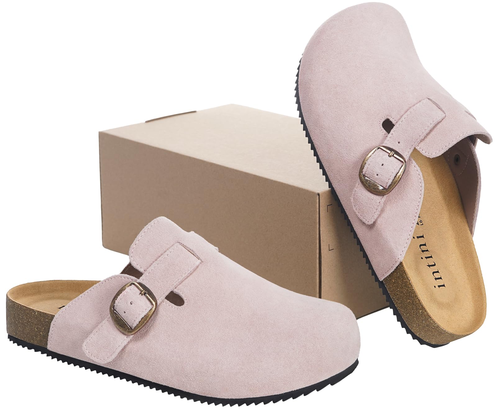 Intini Mules et Sabots Homme Femme Chaussons Pantoufles avec Cuir Fermé Semelles Chaussures de Jardin Confortable d'Intérieur Extérieur 36-48