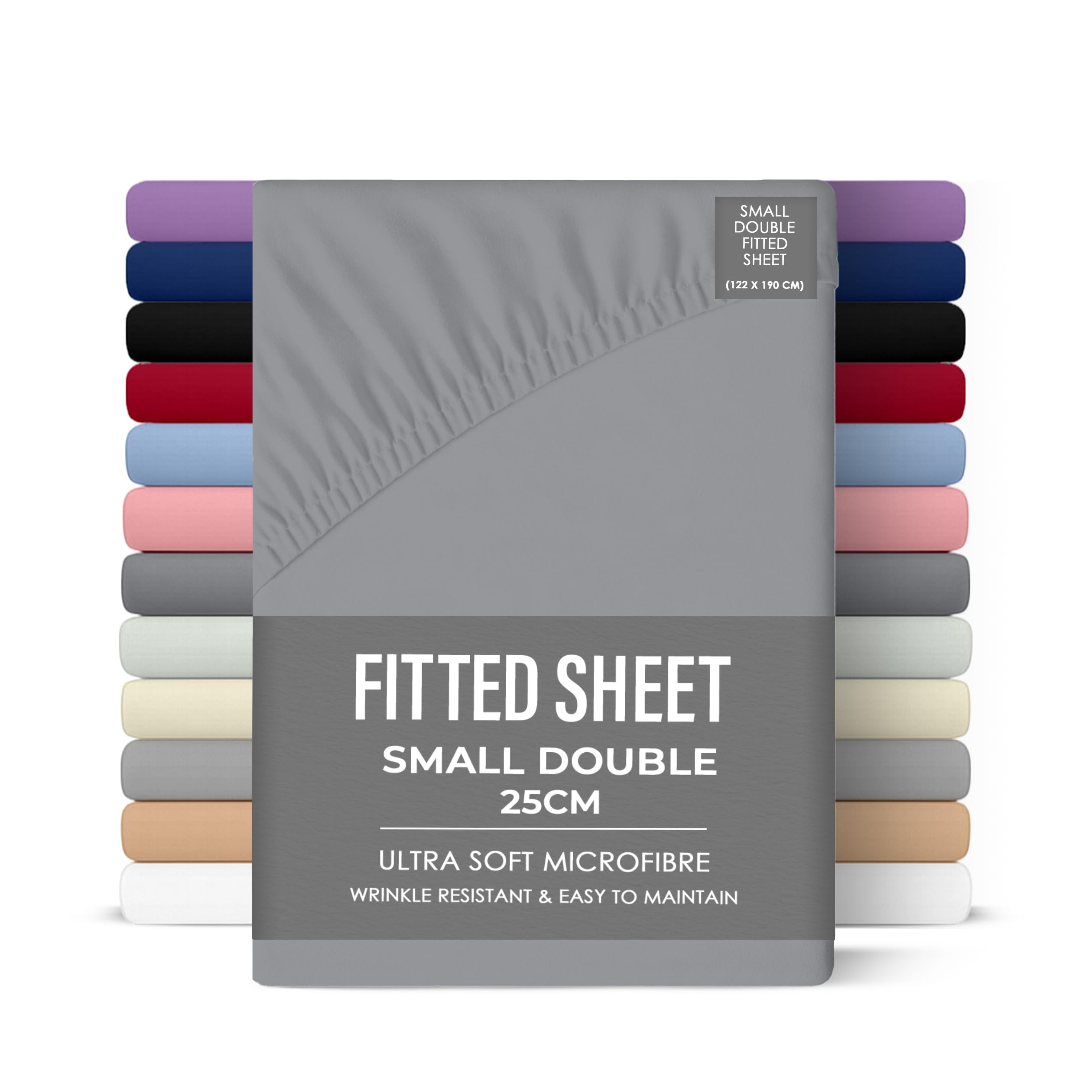 Rohi Grey 25Cm Deep Microfibre Small Double Fitted Sheet – Comfy Soft & Breathable Deep Fitted Sheet With Elasticated Corners – Hypoallergenic & Durable 4Ft Bed Sheet (, 122 X 190Cm)